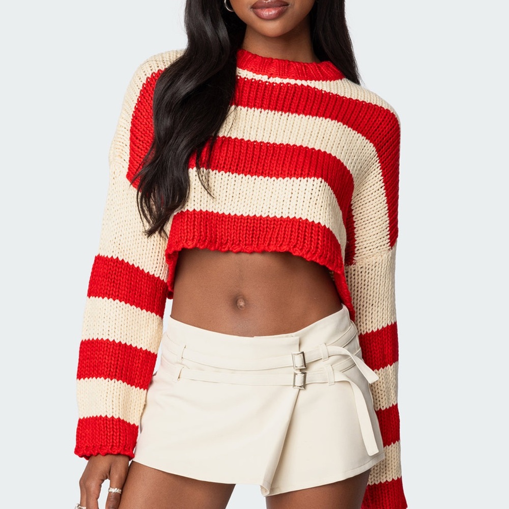Edikted Red and Cream Striped Sweater